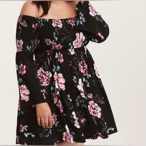 Torrid off shoulder smocked dress.
